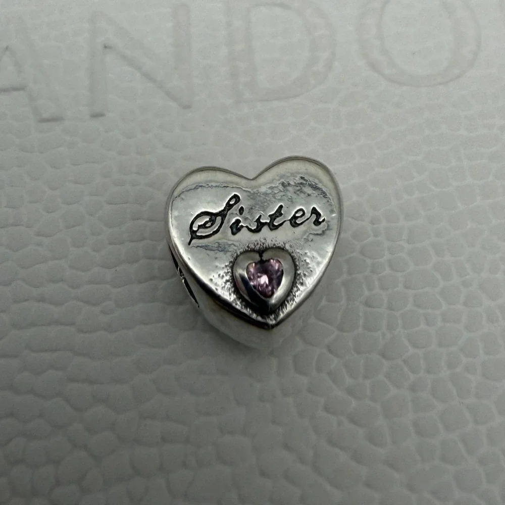 Pandora Sister Heart Charm - Pink Crystal Sterling Silver S925 - NWT‎
